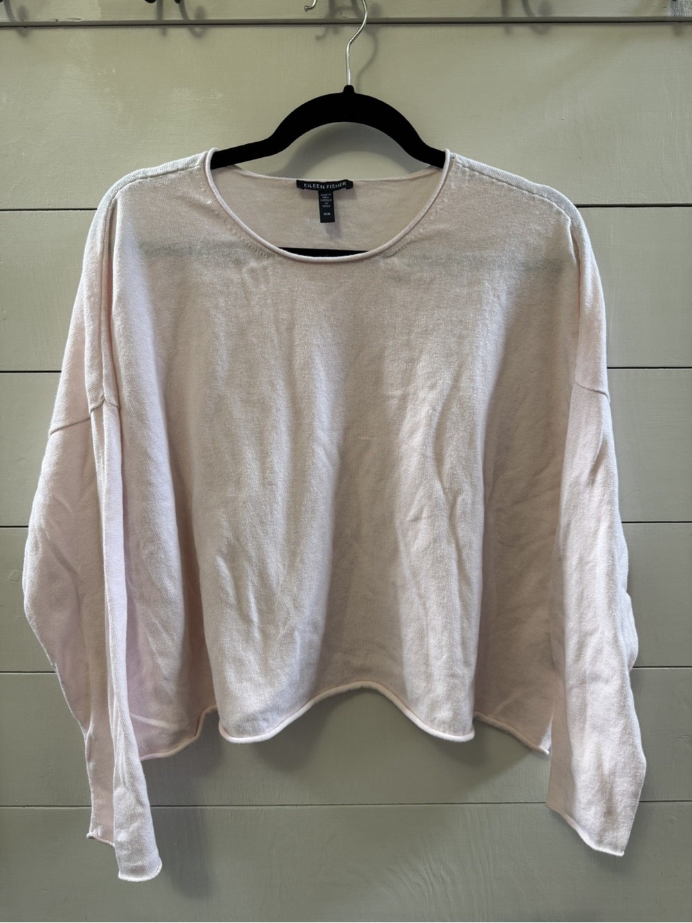 EILEEN FISHER Shirt Organic Cotton Cropped Long Sleeve Pink Rolled Hem